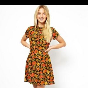 Asos black and orange floral dress